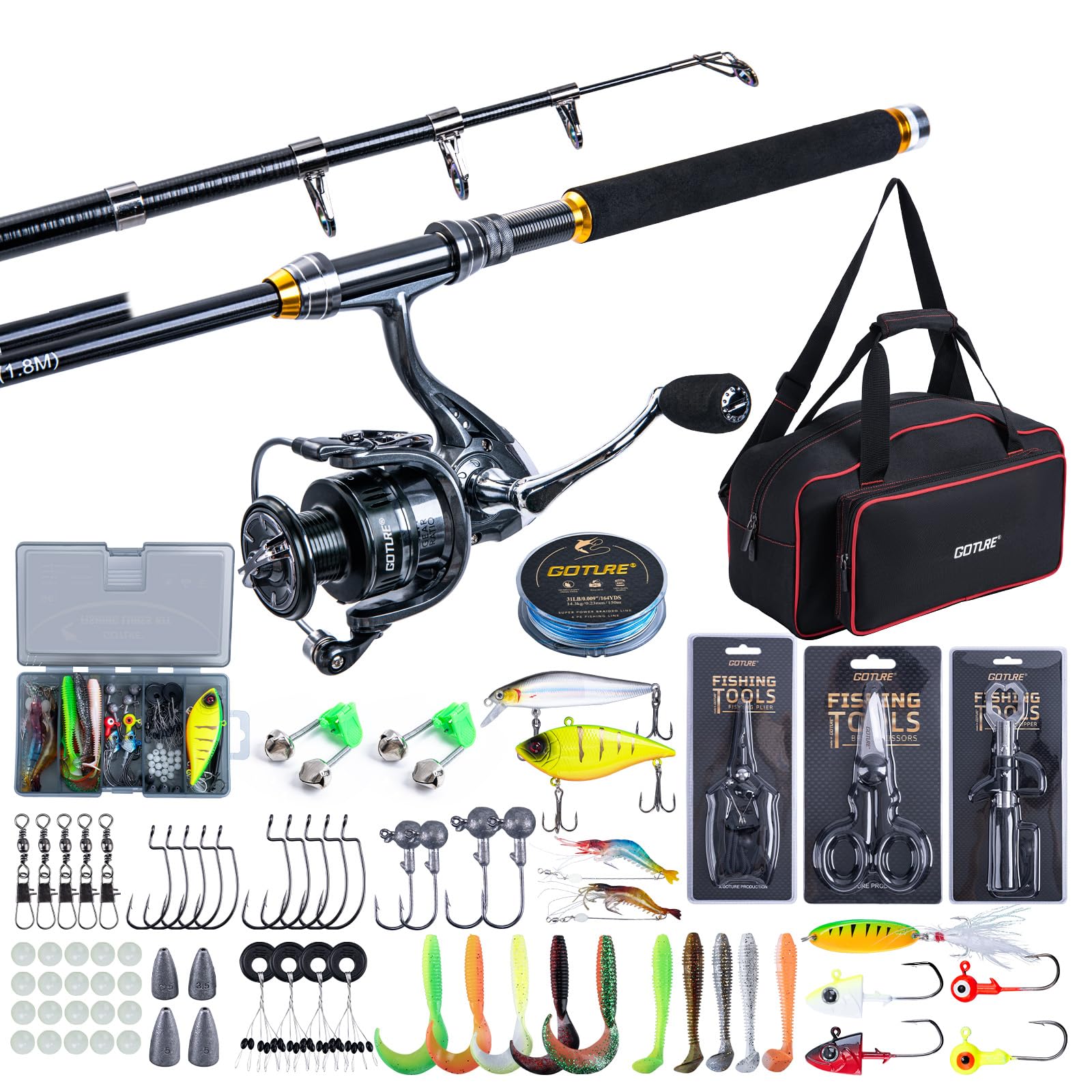 Goture الصيد قضيب تليسكوبي وبك - مراجعة Fishing Rod Combo وسعره